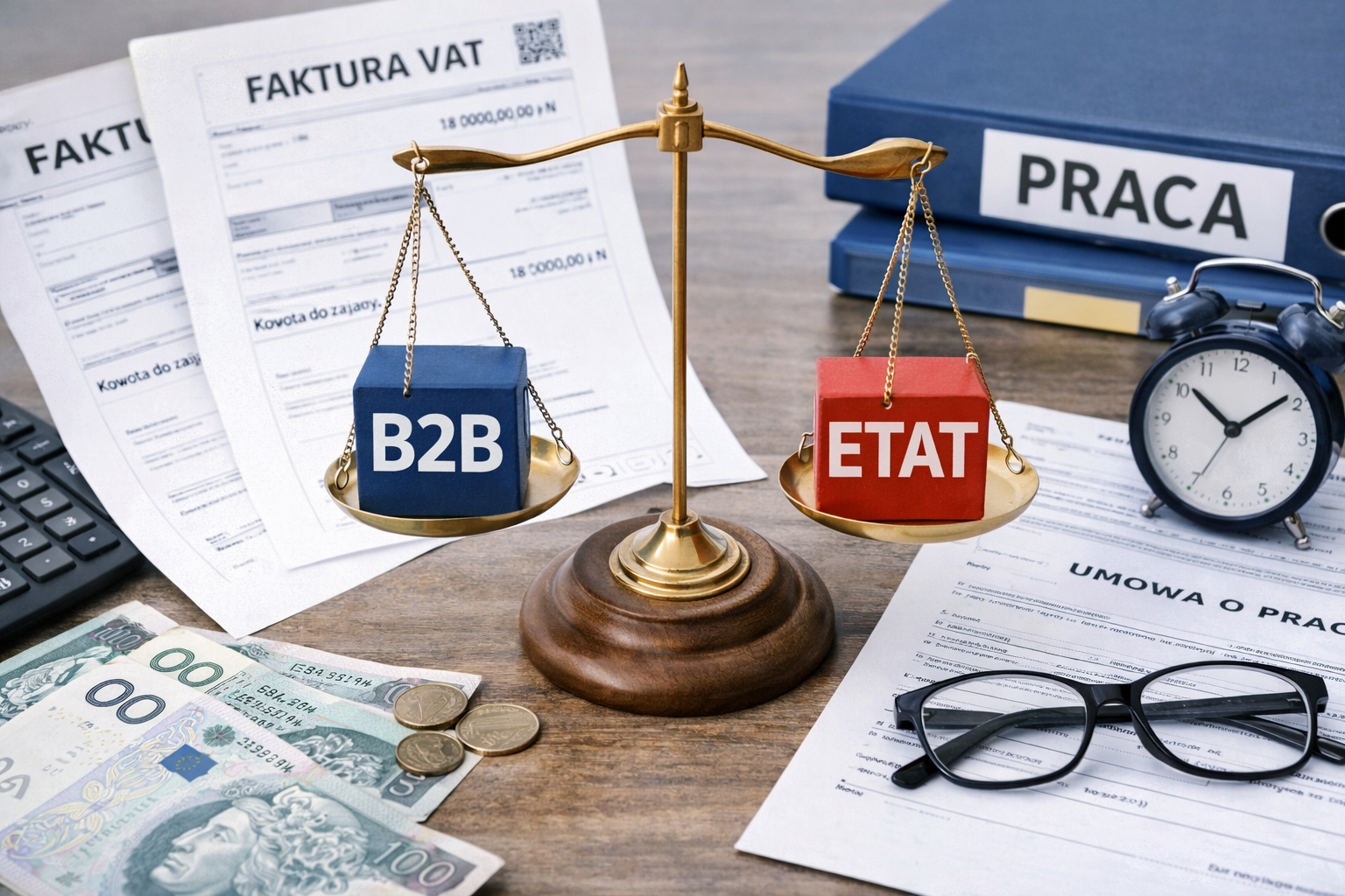 B2B czy etat: porównanie kosztów, podatków i ryzyk (na liczbach)